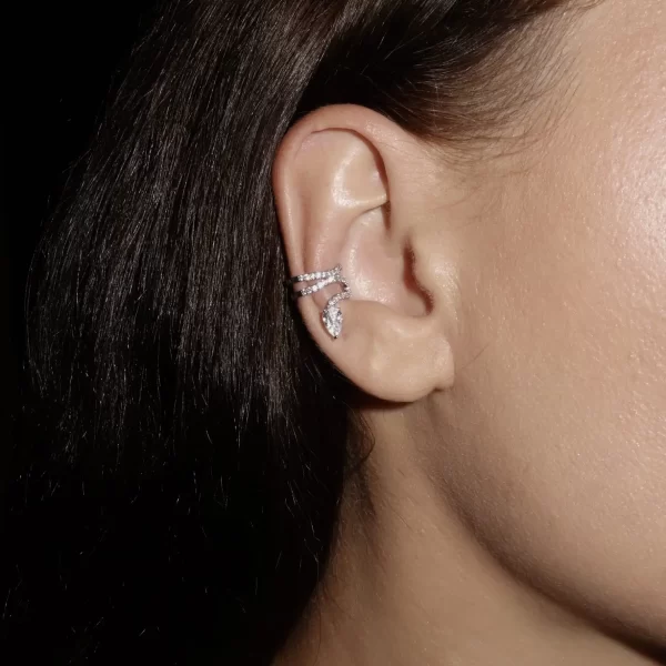 nerūdijančio plieno ear cuff inkrustuotas cirkoniais „gyvatėlė”