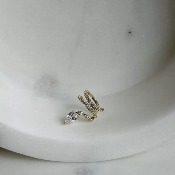 paauksuotas nerūdijančio plieno ear cuff inkrustuotas cirkoniais "gyvatėlė"