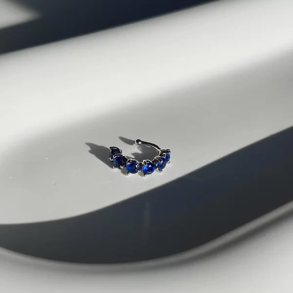 nerūdijančio plieno ear cuff inkrustuotas mėlynais cirkoniais
